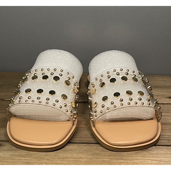Abound Women's Ivana Slide Sandals Size 11 Clear with Gold Studs Flats - Picture 3 of 14